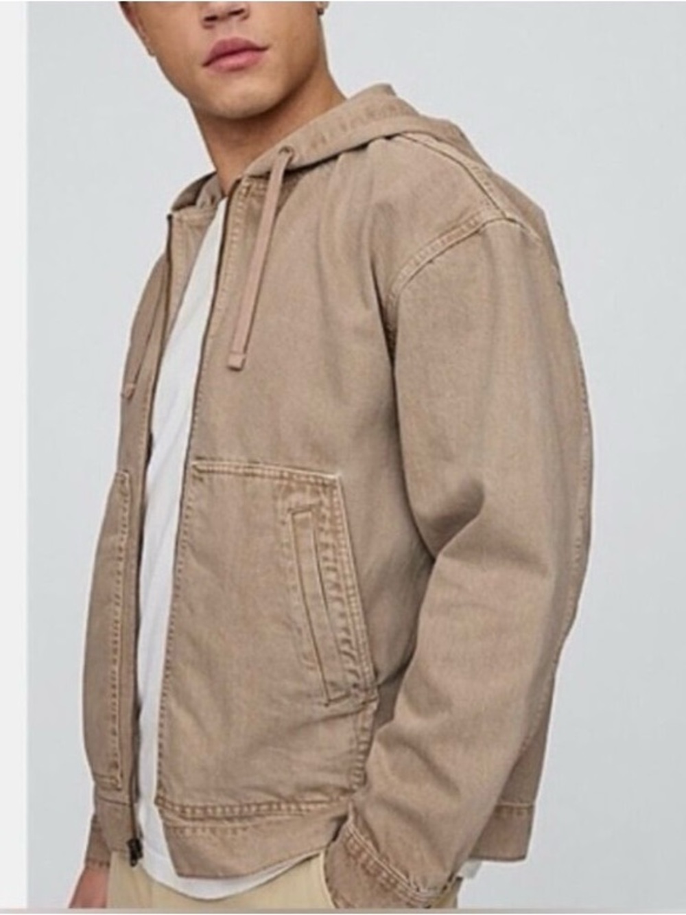GAP men's workwear oversized hooded denim zip jacket chore coat
